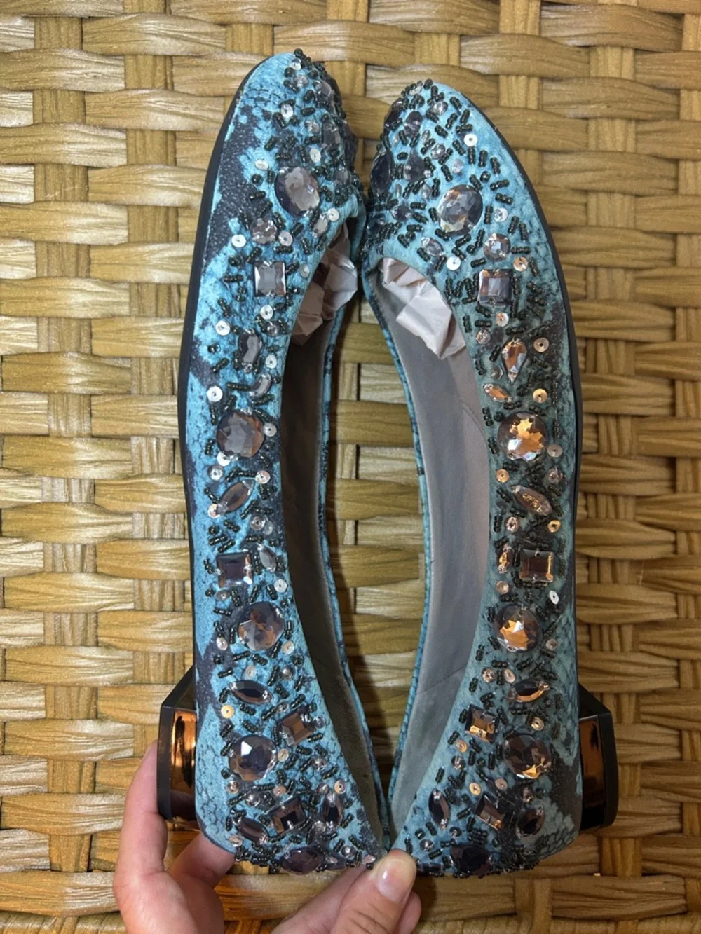 Kenneth Cole Reaction Blue Jeweled Flats Size 9